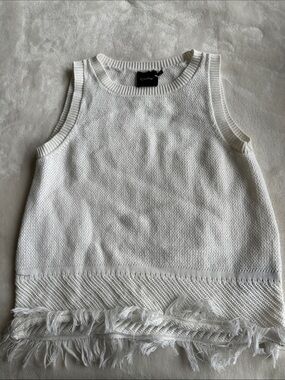 C/Meo Collective White Fringe Knit Tank